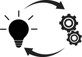 Implementation icon on white background. Light bulb with gear and circulating arrows. Cycle symbol symbol. Flat style. vector