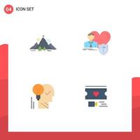 4 User Interface Flat Icon Pack of modern Signs and Symbols of achievement heart mountain family brain Editable Vector Design Elements