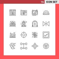 Modern Set of 16 Outlines Pictograph of scale measure sketch construction device Editable Vector Design Elements