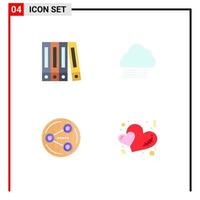 Pack of 4 Modern Flat Icons Signs and Symbols for Web Print Media such as file media cloud share hearts Editable Vector Design Elements