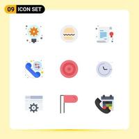 Paquete de 9 colores planos de interfaz de usuario de signos y símbolos modernos de la interfaz para volver a marcar elementos de diseño de vectores editables de llamadas telefónicas de la escuela