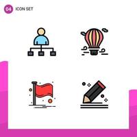 Modern Set of 4 Filledline Flat Colors and symbols such as user country share hot notification Editable Vector Design Elements