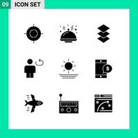 Pack of 9 Modern Solid Glyphs Signs and Symbols for Web Print Media such as sun beach layers repeat human Editable Vector Design Elements