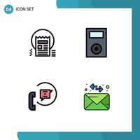 Modern Set of 4 Filledline Flat Colors Pictograph of document technology news electronics contact Editable Vector Design Elements