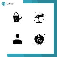 Mobile Interface Solid Glyph Set of 4 Pictograms of bath people water telescope apple Editable Vector Design Elements