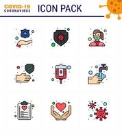 Novel Coronavirus 2019nCoV 9 Filled Line Flat Color icon pack bottle safe mask protection clean viral coronavirus 2019nov disease Vector Design Elements