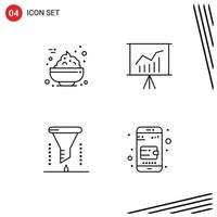 User Interface Pack of 4 Basic Filledline Flat Colors of bowl chemical laboratory lecture presentation funnel Editable Vector Design Elements