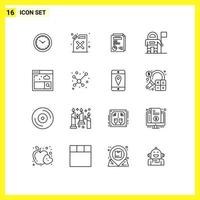 Modern Set of 16 Outlines and symbols such as atom internet layout browser exploration Editable Vector Design Elements