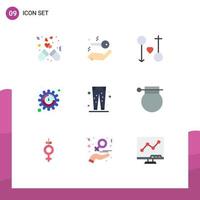 Flat Color Pack of 9 Universal Symbols of fashion settings female seo passion Editable Vector Design Elements