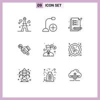 Group of 9 Modern Outlines Set for business tools hardware fix wrench Editable Vector Design Elements