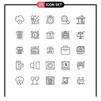 User Interface Pack of 25 Basic Lines of crain search less alert magnifying glass less Editable Vector Design Elements