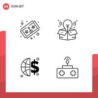 Mobile Interface Line Set of 4 Pictograms of ticket money joystick big idea rc Editable Vector Design Elements