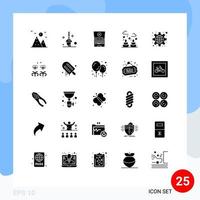 Mobile Interface Solid Glyph Set of 25 Pictograms of settings global computing configuration leaf Editable Vector Design Elements