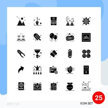 Mobile Interface Solid Glyph Set of 25 Pictograms of settings global computing configuration leaf Editable Vector Design Elements