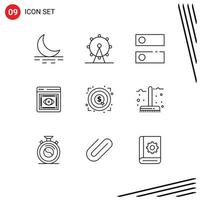 Outline Pack of 9 Universal Symbols of money marketing setting web retina Editable Vector Design Elements