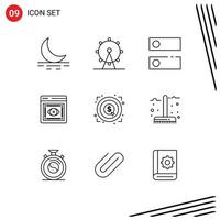 Outline Pack of 9 Universal Symbols of money marketing setting web retina Editable Vector Design Elements