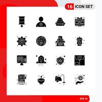 Pack of 16 Modern Solid Glyphs Signs and Symbols for Web Print Media such as productivity excellency liner efficiency learning Editable Vector Design Elements