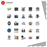 25 Universal Filled line Flat Color Signs Symbols of director playback colour paper data Editable Vector Design Elements