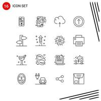 Set of 16 Modern UI Icons Symbols Signs for signpost holiday cloud direction arrow Editable Vector Design Elements