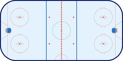 esquema vacío de pista de hockey sobre hielo con observancia de proporciones estándar, con marcas, vector aislado.