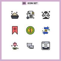 9 User Interface Filledline Flat Color Pack of modern Signs and Symbols of duty cash science coin user Editable Vector Design Elements