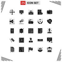 Mobile Interface Solid Glyph Set of 25 Pictograms of photography add high score hardware devices Editable Vector Design Elements