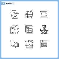 Universal Icon Symbols Group of 9 Modern Outlines of rate analysis electric spa relax Editable Vector Design Elements