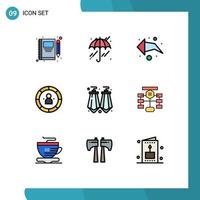 Pack of 9 Modern Filledline Flat Colors Signs and Symbols for Web Print Media such as gems person arrow management data Editable Vector Design Elements