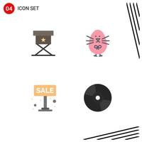 conjunto moderno de 4 iconos y símbolos planos, como el pollo de la silla feliz por la venta, elementos de diseño de vectores editables