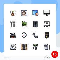 16 concepto de línea llena de color plano para sitios web móviles y aplicaciones monitorear dispositivos de prueba de dispositivos que computan elementos de diseño de vectores creativos editables