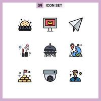 Pictogram Set of 9 Simple Filledline Flat Colors of gps space paper astronomy fashion Editable Vector Design Elements