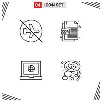 4 Universal Line Signs Symbols of airport globe off cdr format web Editable Vector Design Elements