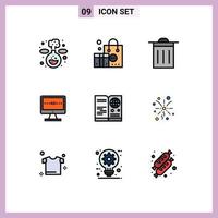 Universal Icon Symbols Group of 9 Modern Filledline Flat Colors of visa passport trash lcd television Editable Vector Design Elements