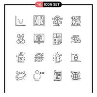 16 Universal Outlines Set for Web and Mobile Applications recreation city house street light idea Editable Vector Design Elements