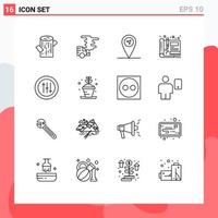 Mobile Interface Outline Set of 16 Pictograms of seo options gps design engineering Editable Vector Design Elements