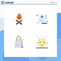 Universal Icon Symbols Group of 4 Modern Flat Icons of bonfire bed care medical biohazard Editable Vector Design Elements