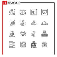 Modern Set of 16 Outlines Pictograph of money play playland airplay product Editable Vector Design Elements