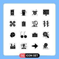 Universal Icon Symbols Group of 16 Modern Solid Glyphs of drone web camera love app Editable Vector Design Elements