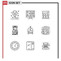 Group of 9 Modern Outlines Set for play game business console success Editable Vector Design Elements