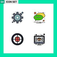 Pictogram Set of 4 Simple Filledline Flat Colors of cog military chat text target Editable Vector Design Elements