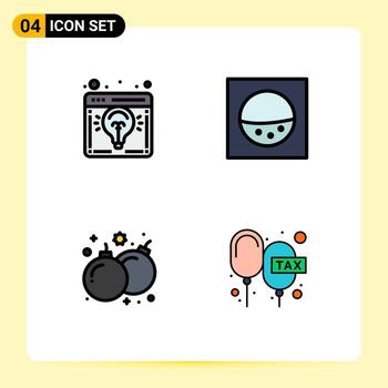 Pack of 4 Modern Filledline Flat Colors Signs and Symbols for Web Print Media such as browser game launch washing charge Editable Vector Design Elements