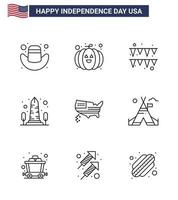 Editable Vector Line Pack of USA Day 9 Simple Lines of usa map paper american usa Editable USA Day Vector Design Elements