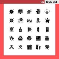 Mobile Interface Solid Glyph Set of 25 Pictograms of badges seo online data marketing target Editable Vector Design Elements