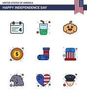 9 paquete de línea plana llena de estados unidos de signos y símbolos del día de la independencia de celebración festiva signo de calabaza dinero editable elementos de diseño vectorial del día de estados unidos vector