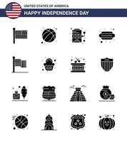 16 USA Solid Glyph Pack of Independence Day Signs and Symbols of flag hot i casino food hot dog Editable USA Day Vector Design Elements