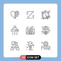 Set of 9 Vector Outlines on Grid for business grocery crypto currency food watch Editable Vector Design Elements