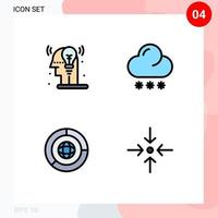 Filledline Flat Color Pack of 4 Universal Symbols of creative coin idea snow marketing Editable Vector Design Elements