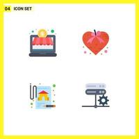 Set of 4 Commercial Flat Icons pack for online shop property heart valentine database Editable Vector Design Elements