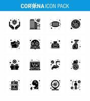 CORONAVIRUS 16 Solid Glyph Black Icon set on the theme of Corona epidemic contains icons such as hand wash covid virus bacteria safety viral coronavirus 2019nov disease Vector Design Elements
