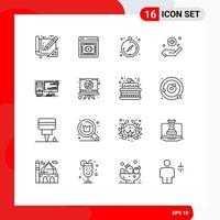 16 Universal Outline Signs Symbols of workstation desktop camping computer medical Editable Vector Design Elements